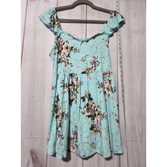 Torrid Dress Womens 0 Large Blue Floral Super Soft Babydoll Ruffle Smocked - Picture 1 of 7